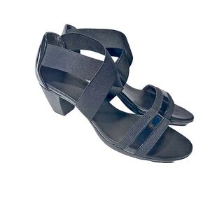 Munro Delana Heels Black Patent Elastic Tapered Block Heel 8.5 N Narrow 7283